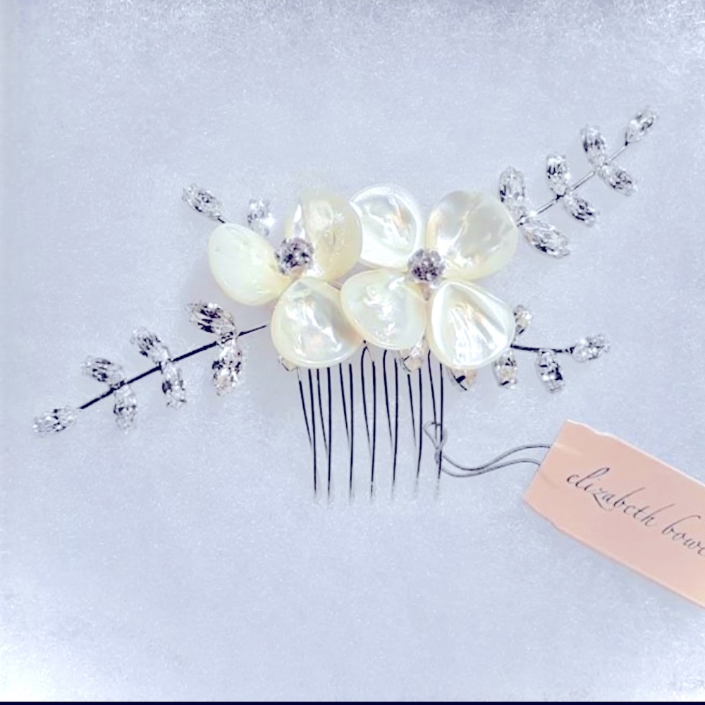 SALE Bridal Hairpiece Mother of Pearl Swarovski Flower Elizabeth Bower NWT